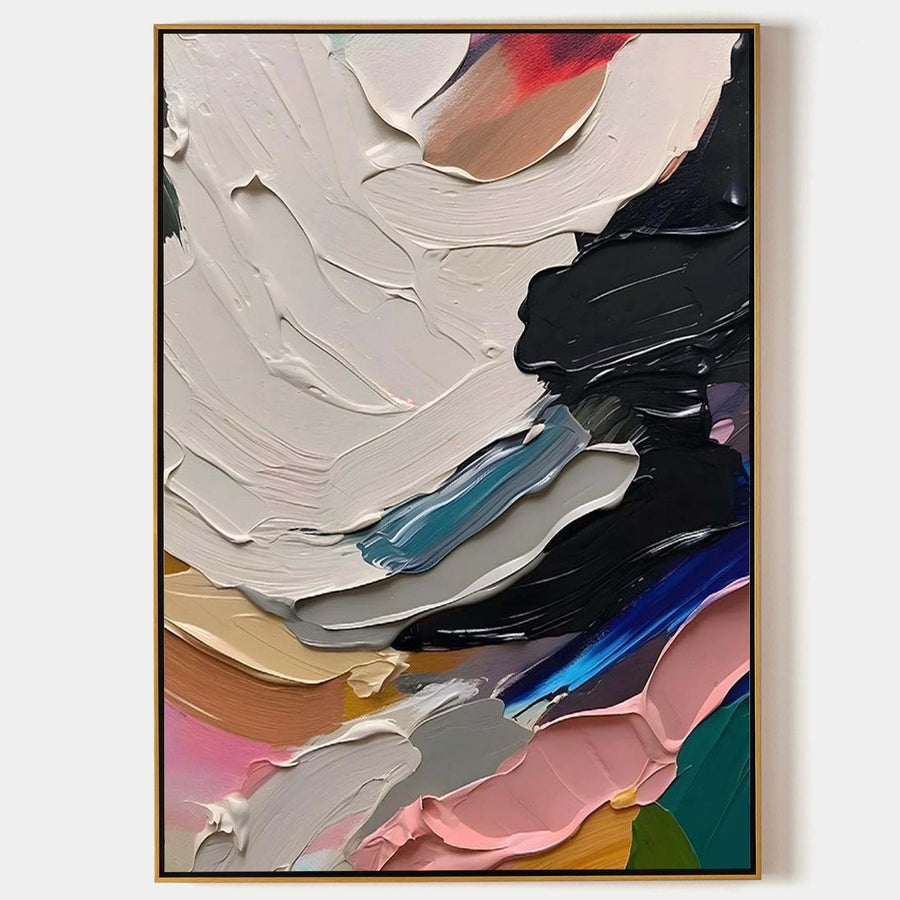 Swirling Ivory and Midnight Impasto
