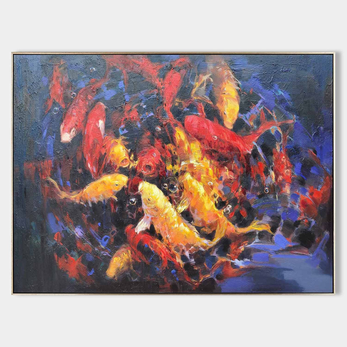 Swirling Koi in Ember and Indigo