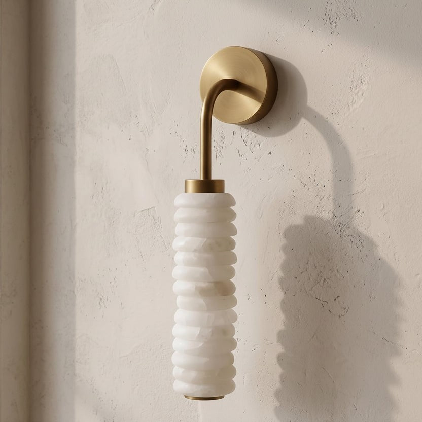 Tall Alabaster Column Wall Sconce with Brass Mount