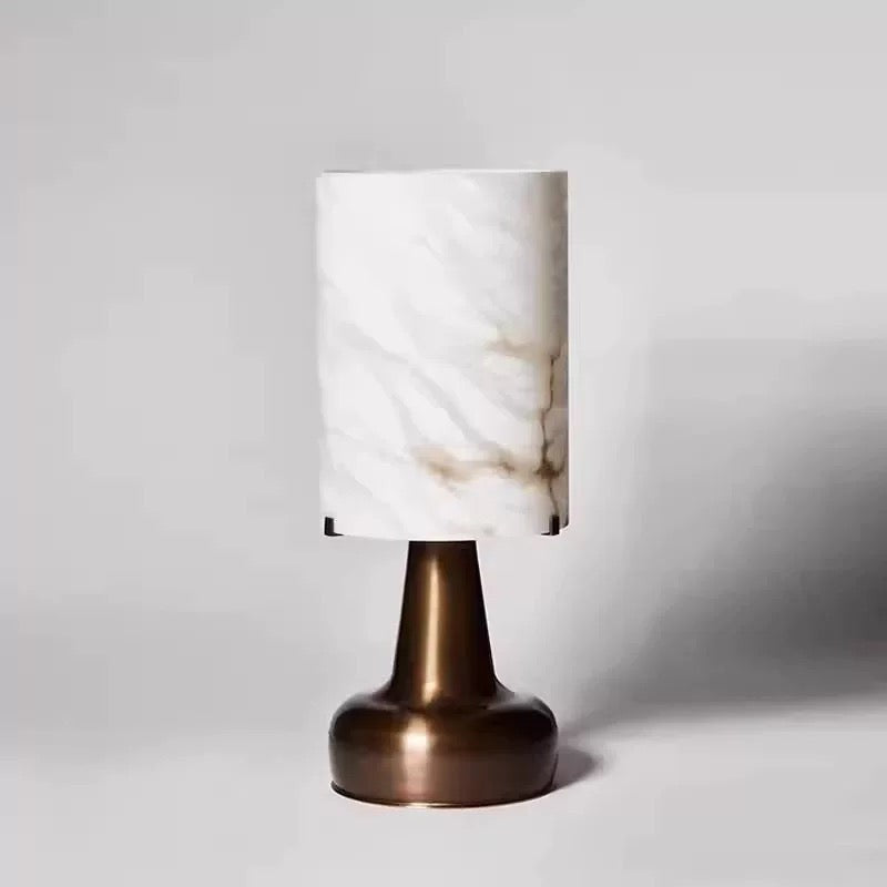 Tall Alabaster Cylinder Bronze Base Table Lamp