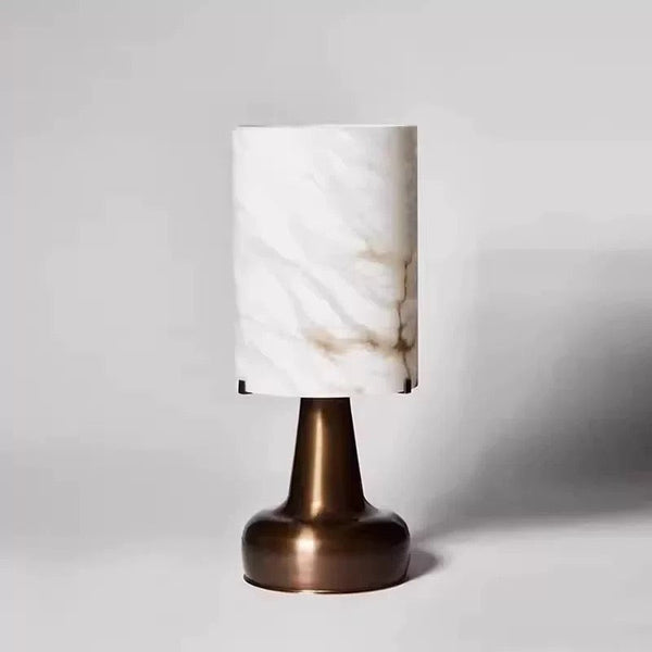 Tall Alabaster Cylinder Bronze Base Table Lamp