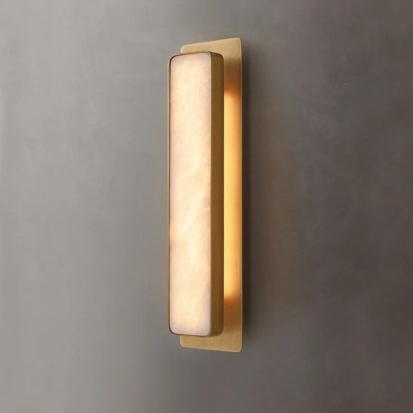 Tall Alabaster Panel Brass Frame Wall Sconce