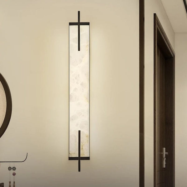 Tall Alabaster Panel Wall Sconce with Slender Metal Frame