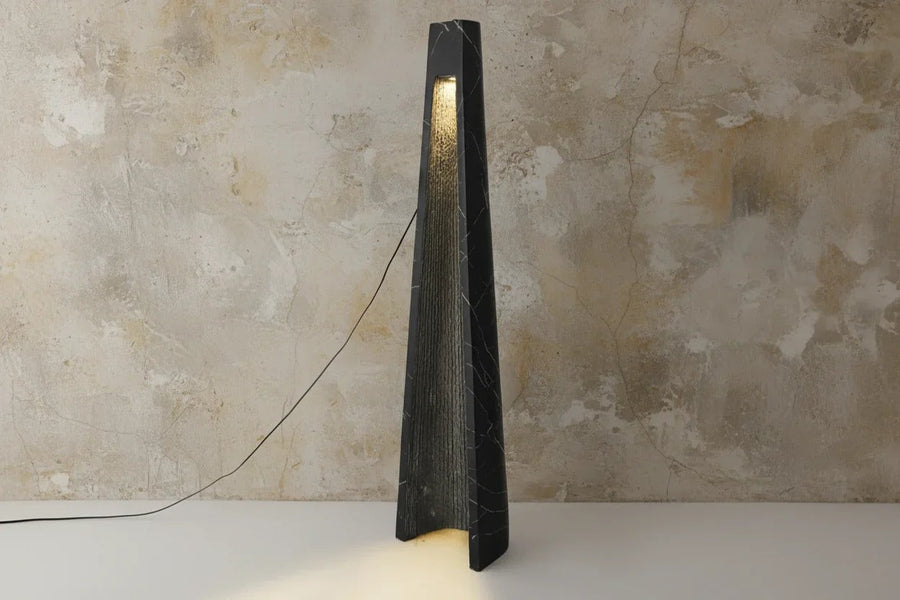 Tall Black Marble Look Resin Column Floor Lamp