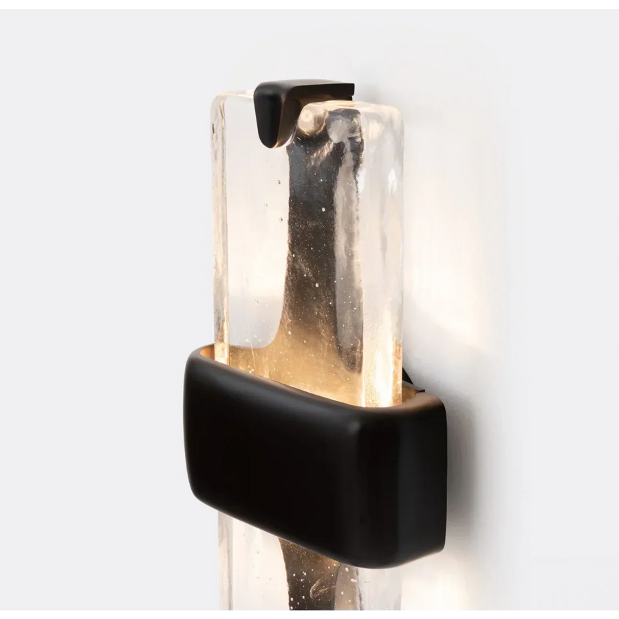 Tall Black Textured Glass Column Wall Sconce