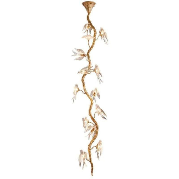 Tall Brass Branch Chandelier with Glass Birds