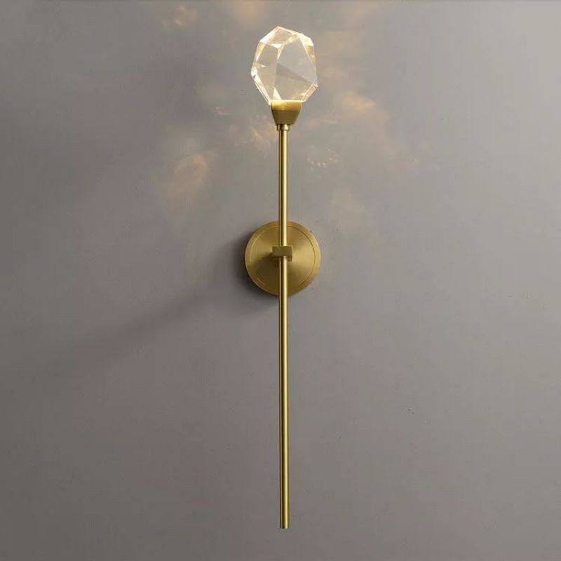Tall Carved Crystal Prism and Brass Wall Sconce