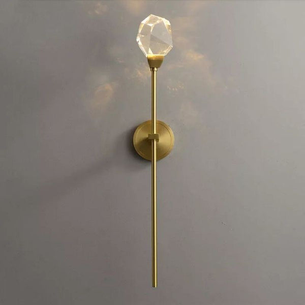 Tall Carved Crystal Prism and Brass Wall Sconce