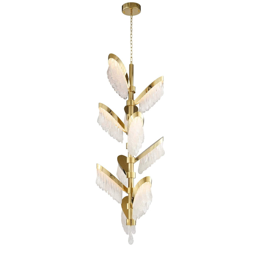 Tall Cascading Glass and Brass Chandelier