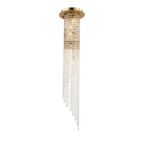 Tall Clear Crystal Column Brass Flush Mount