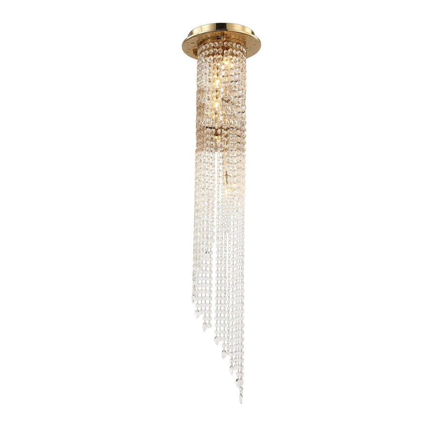 Tall Clear Crystal Column Brass Flush Mount