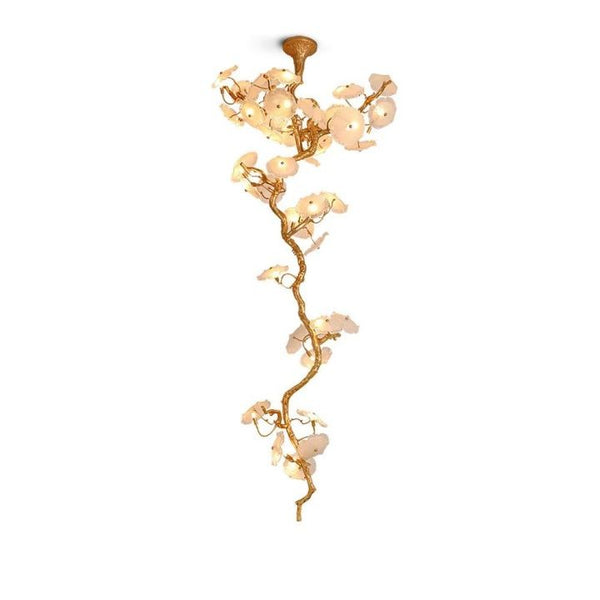 Tall Clustered Brass and Clear Glass Chandelier