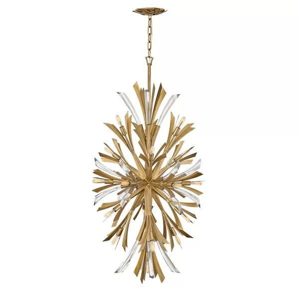 Tall Elongated Crystal Sphere Gold Chandelier