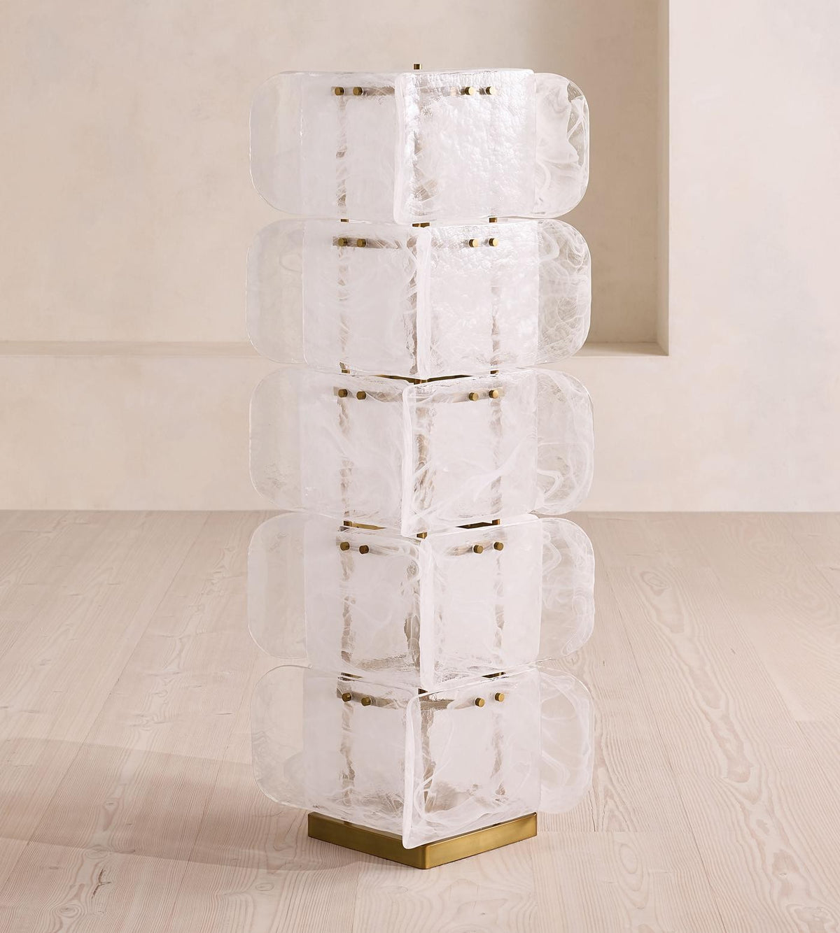 Tall Frosted Glass Column Floor Lamp with Iron Frame