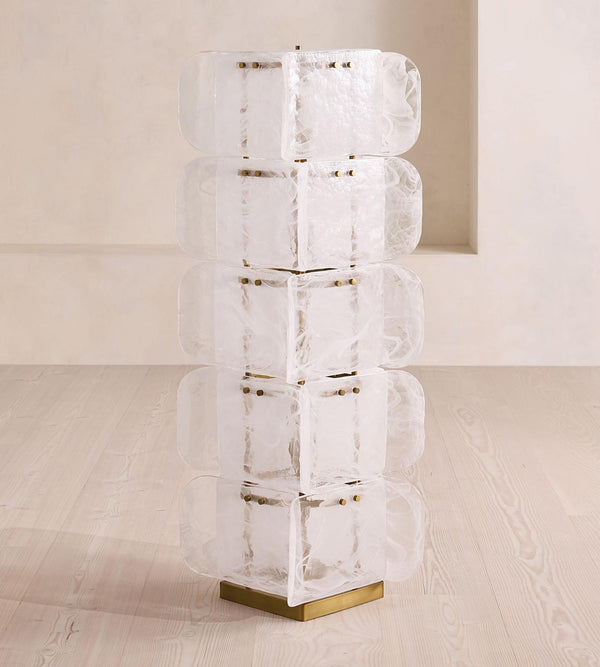Tall Frosted Glass Column Floor Lamp with Iron Frame