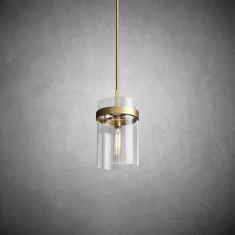 Tall Hand-Blown Glass Globe and Brass Pendant