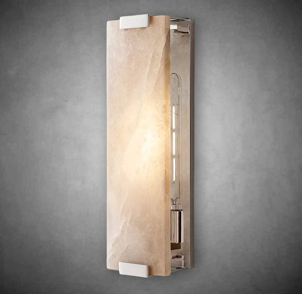 Tall Hand-Carved Alabaster and Brass Wall Sconce