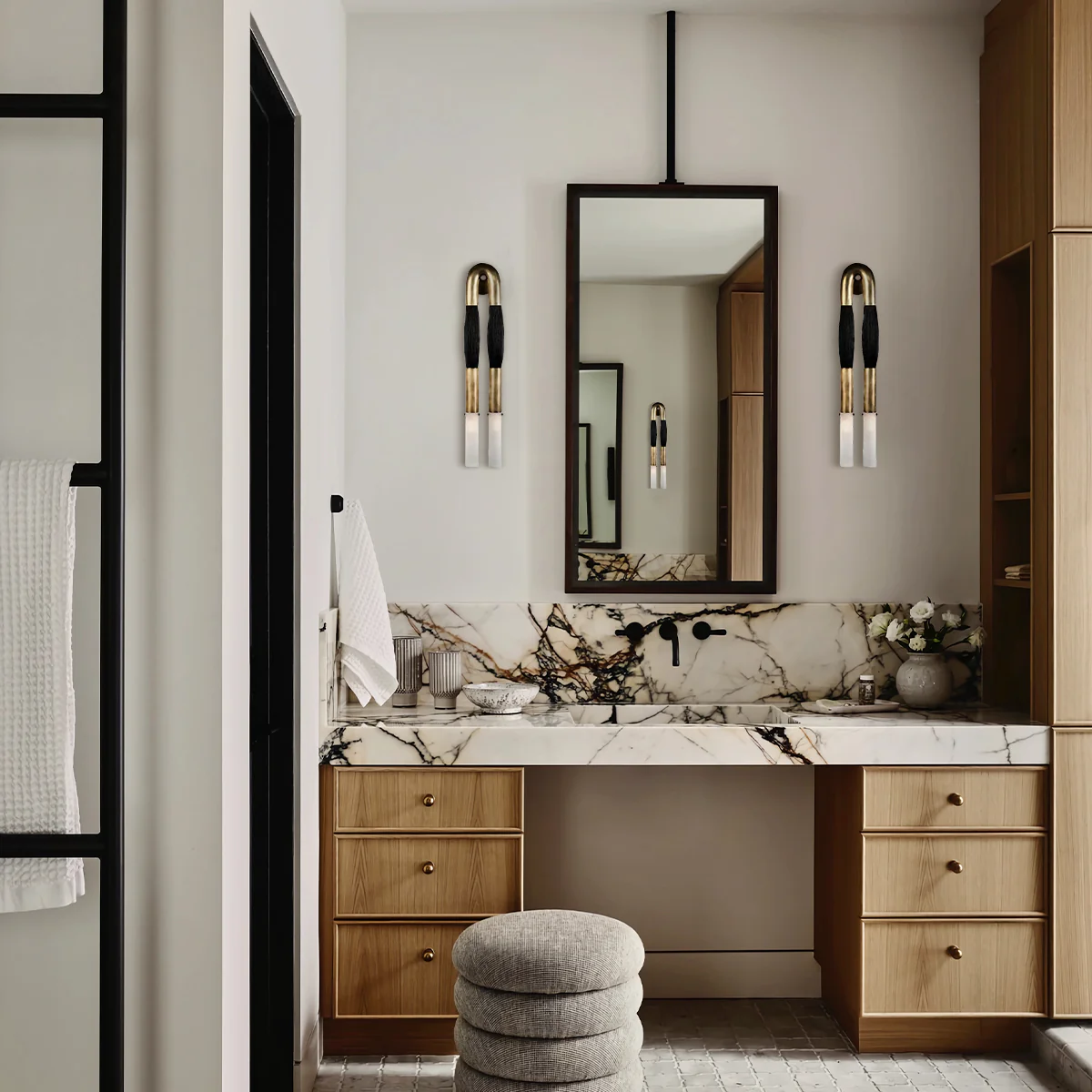 Tall Horsehair Tassel Iron and Glass Wall Sconce