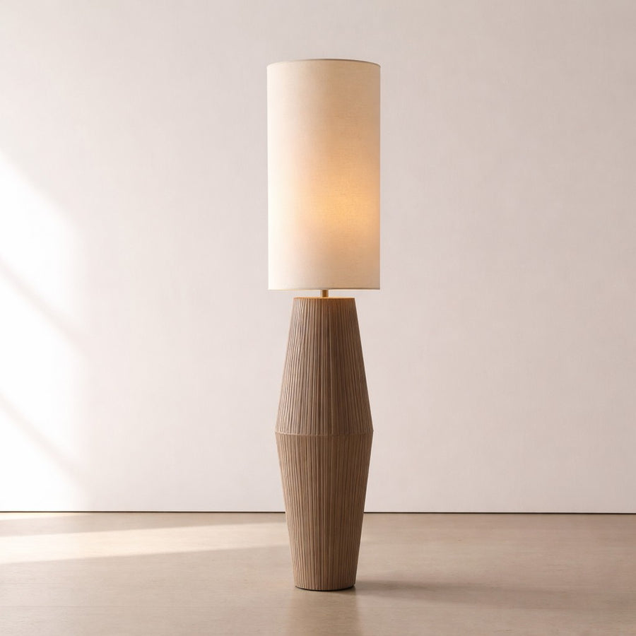Tall Linen Wrapped Column Floor Lamp