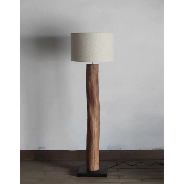 Tall Natural Solid Wood Floor Lamp with Fabric Shade