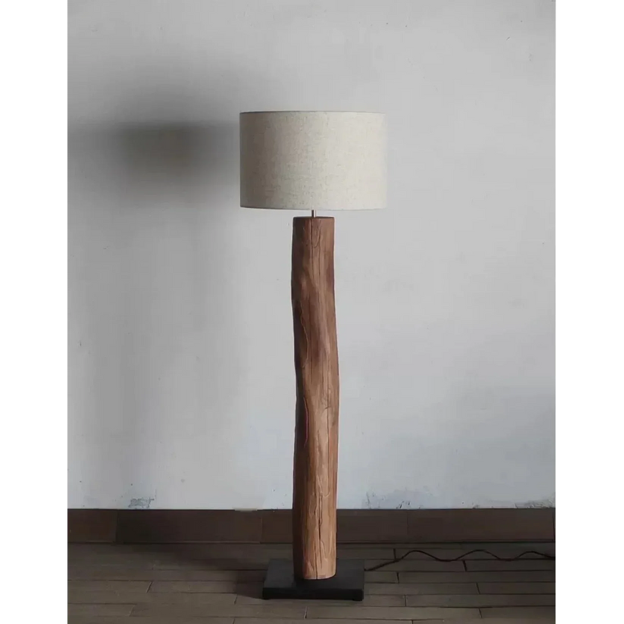 Tall Natural Solid Wood Floor Lamp with Fabric Shade