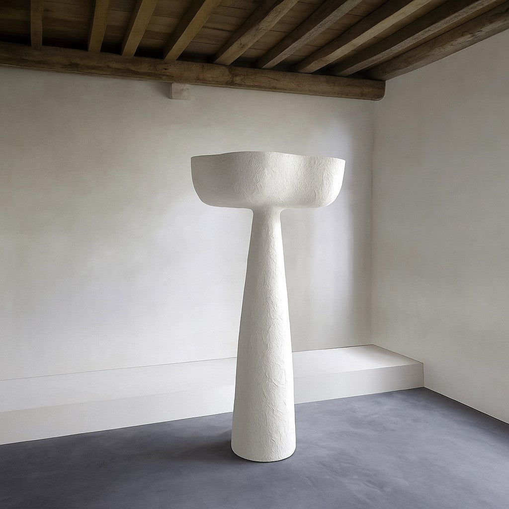 Tall Rippled Basin Plaster Uplight Floor Lamp