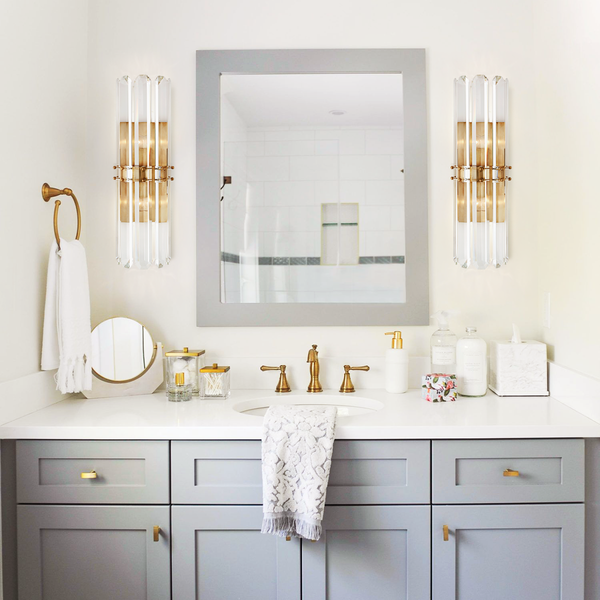 Tall Slim Brass Wall Sconce with Alabaster Shade