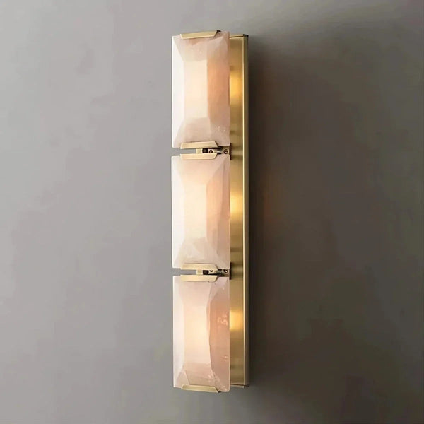 Tall Stacked Calcite and Brass Wall Sconce