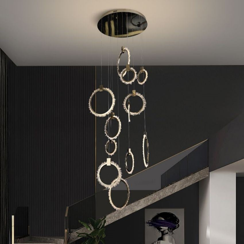 Tall Stacked Ring Crystal Cluster Chandelier