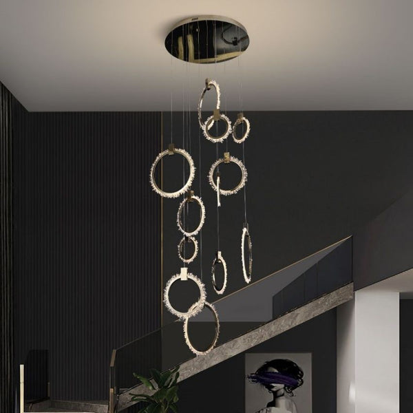 Tall Stacked Ring Crystal Cluster Chandelier