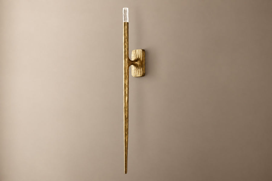 Tall Tapered Brass Rod Crystal Tip Wall Sconce