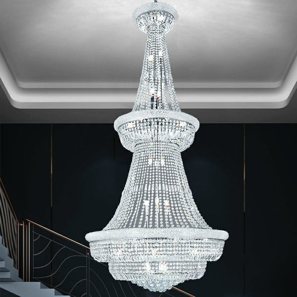 Tall Tiered Round Crystal Cluster Chandelier