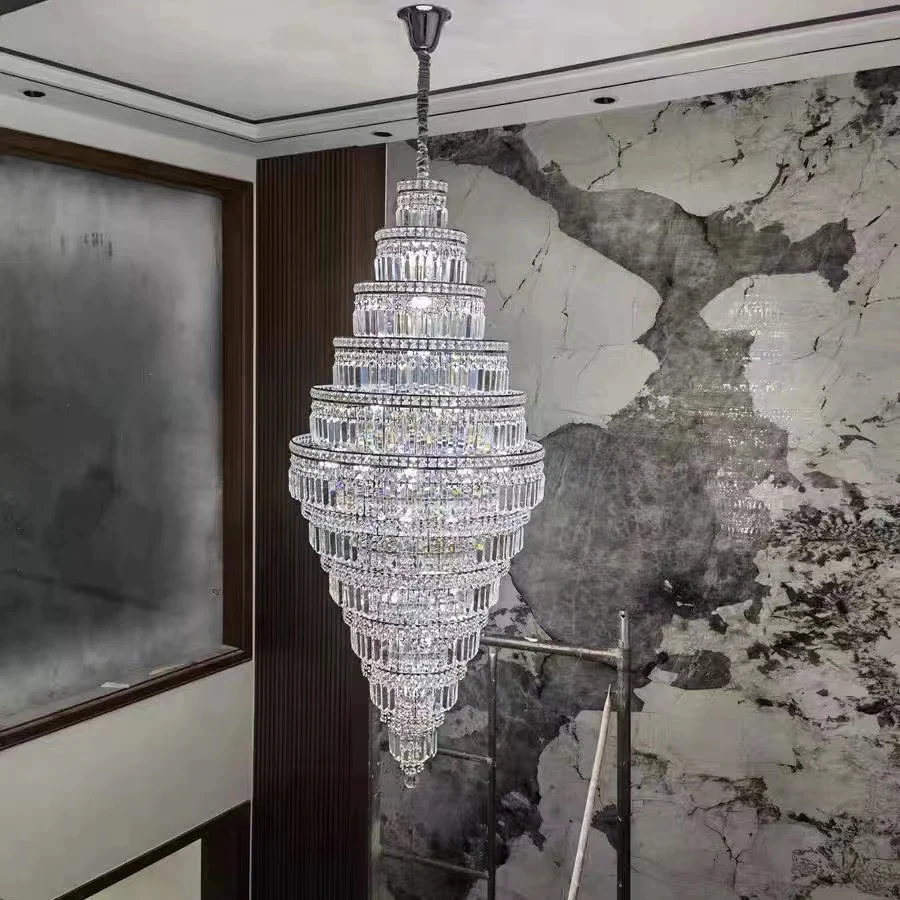 Tall Tiered Round Crystal Globe Chandelier