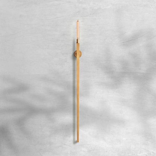 Tall Torch Brass Wall Sconce with Ribbed Glass