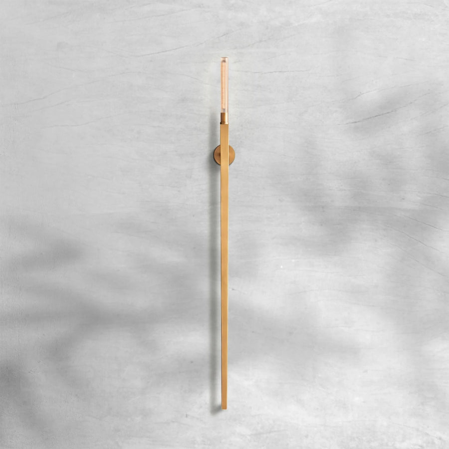 Tall Torch Brass Wall Sconce with Ribbed Glass