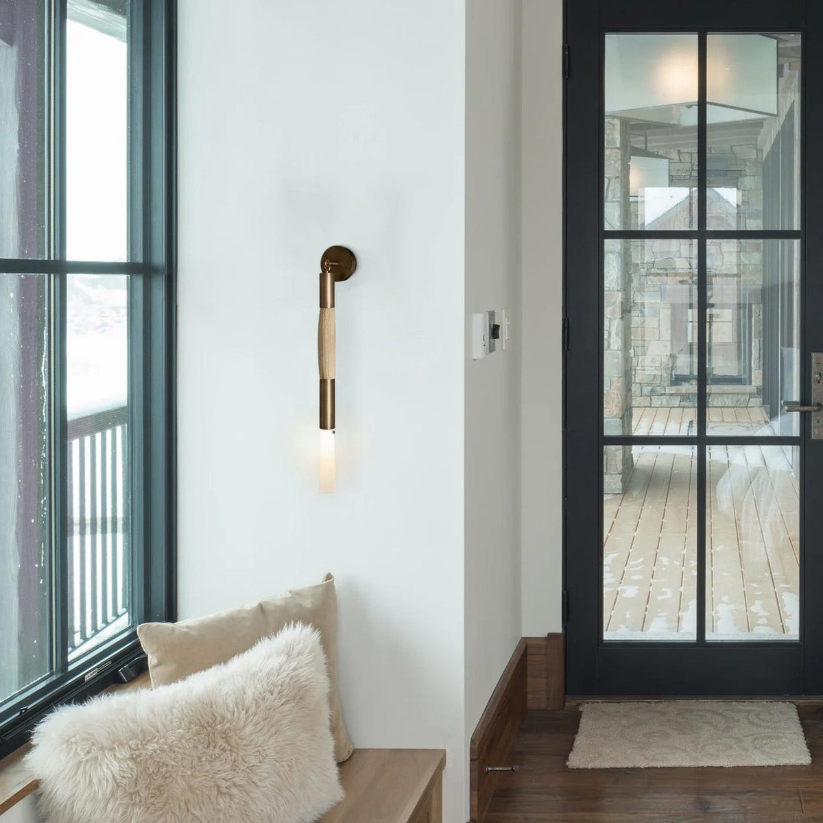 Tall Woven Horsehair and Brass Wall Sconce