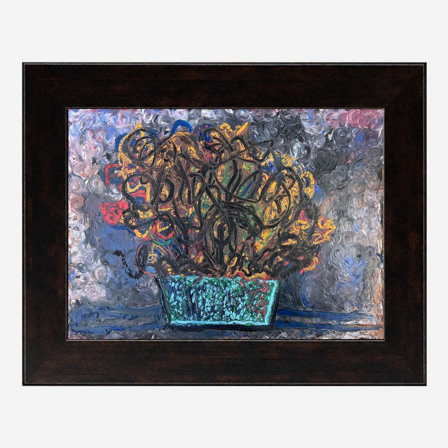 Tangled Golden Blooms in Teal Planter