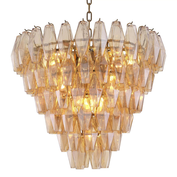 Tapered Antique Brass and Clear Glass Chandelier
