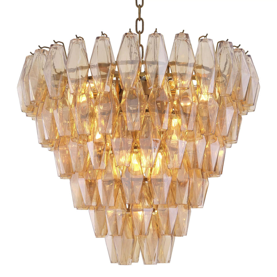 Tapered Antique Brass and Clear Glass Chandelier