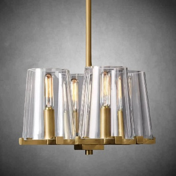 Tapered Glass Shade Brass X-Frame Pendant