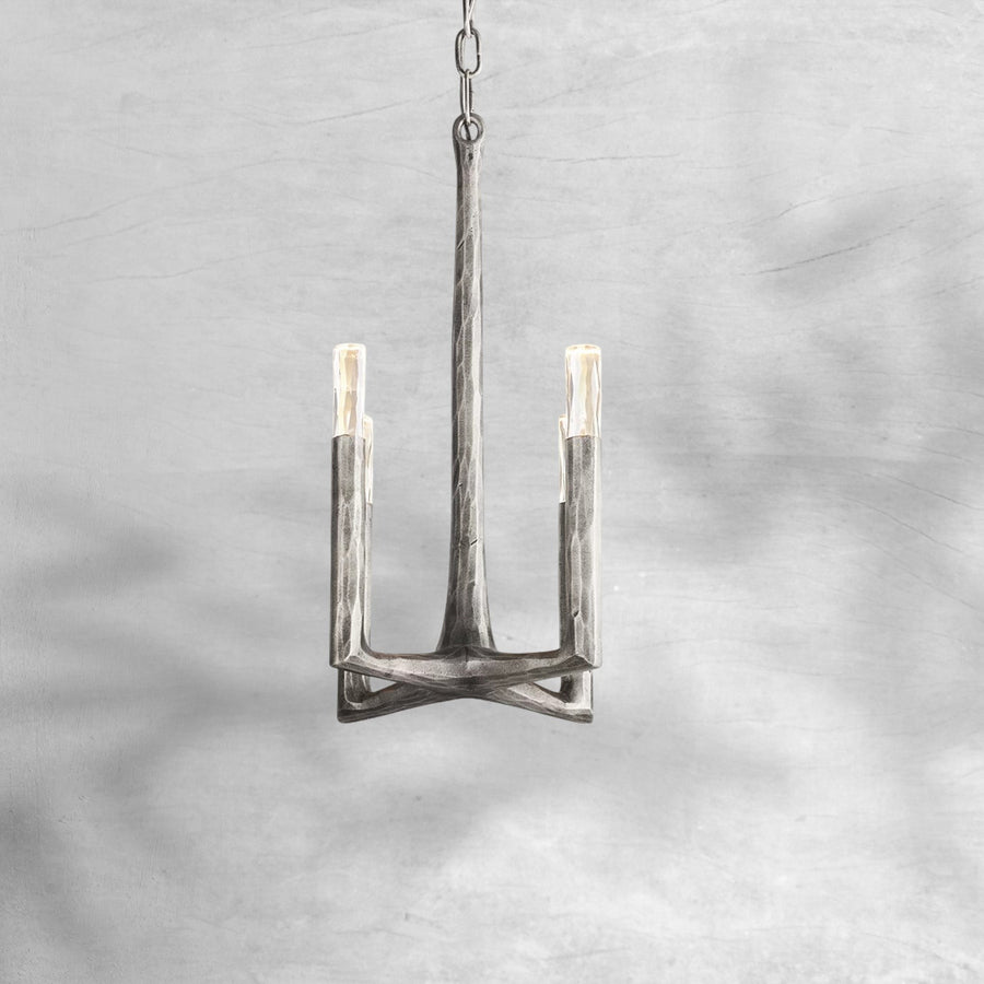 Tapered Hammered Metal and Crystal Cluster Pendant