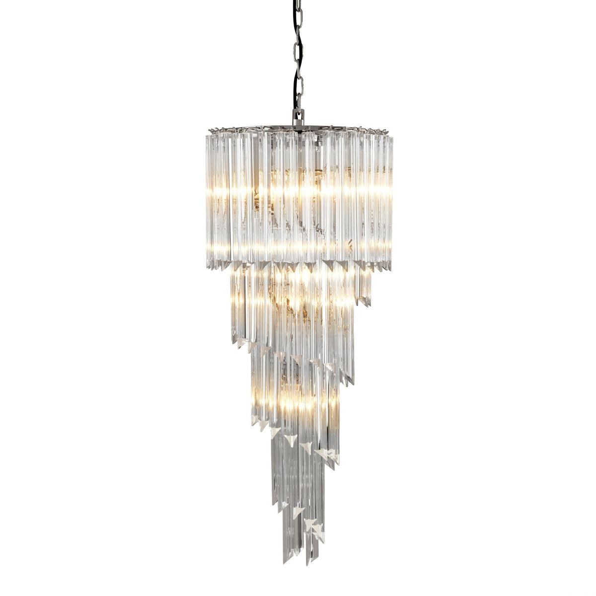 Tapered Nickel and Clear Glass Droplet Chandelier