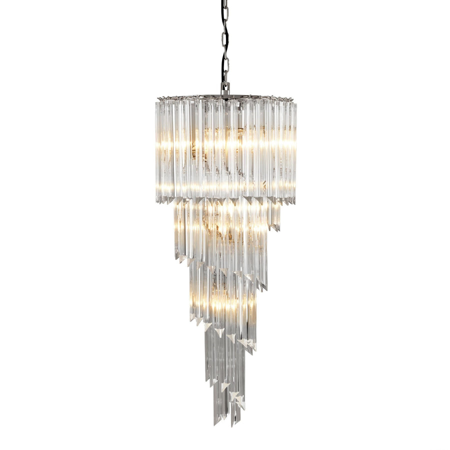 Tapered Nickel and Clear Glass Droplet Chandelier