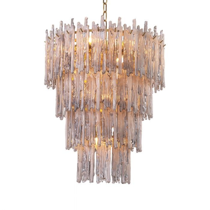 Tapered Smoke Glass Icicle and Brushed Brass Chandelier