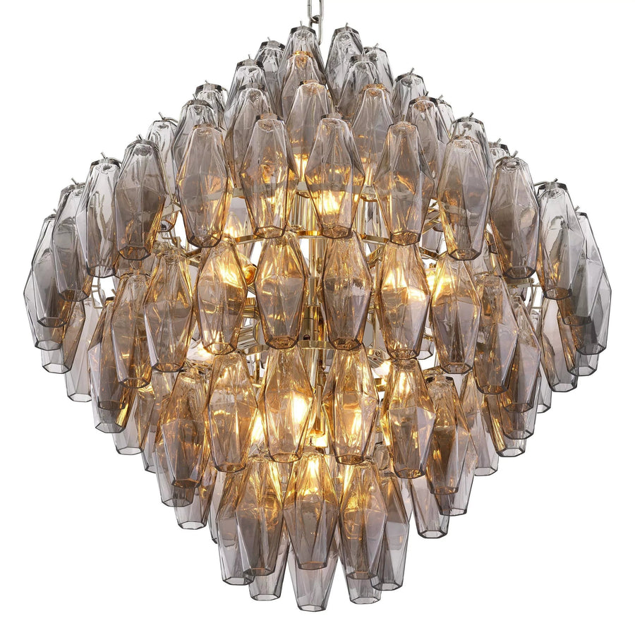 Tapered Smoked Glass Tube Nickel Chandelier