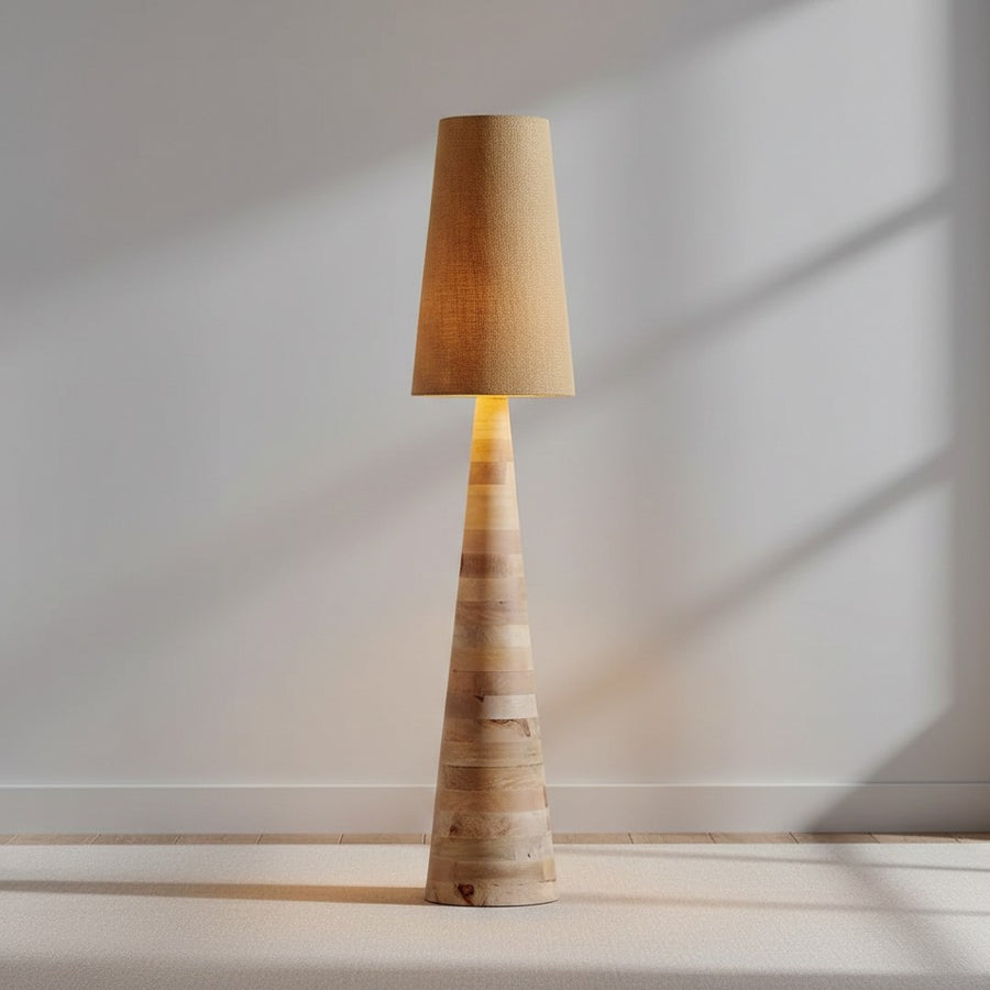 Tapered Solid Wood and Linen Shade Floor Lamp