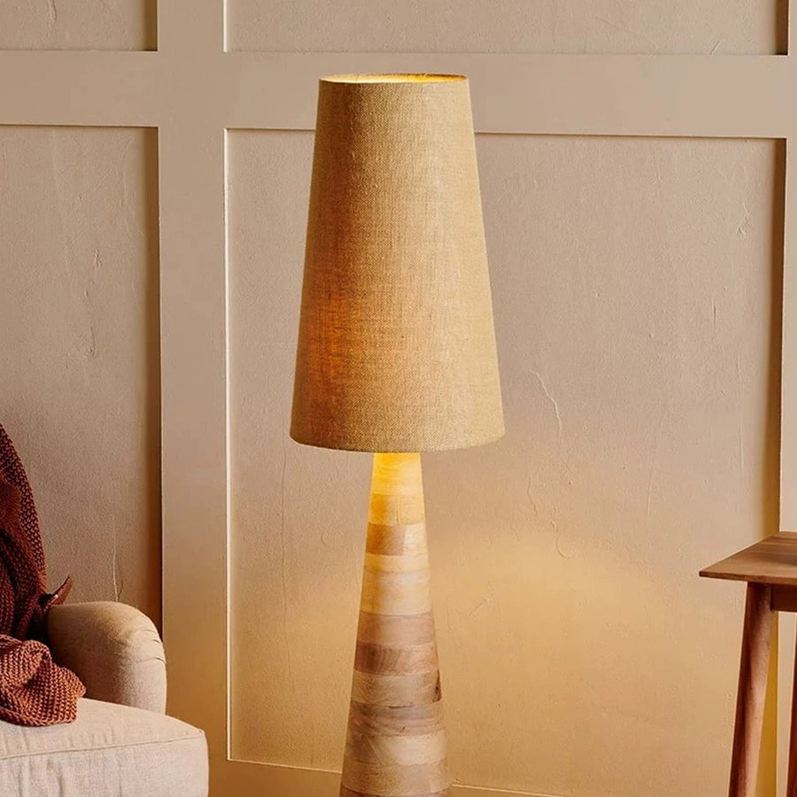Tapered Solid Wood and Linen Shade Floor Lamp