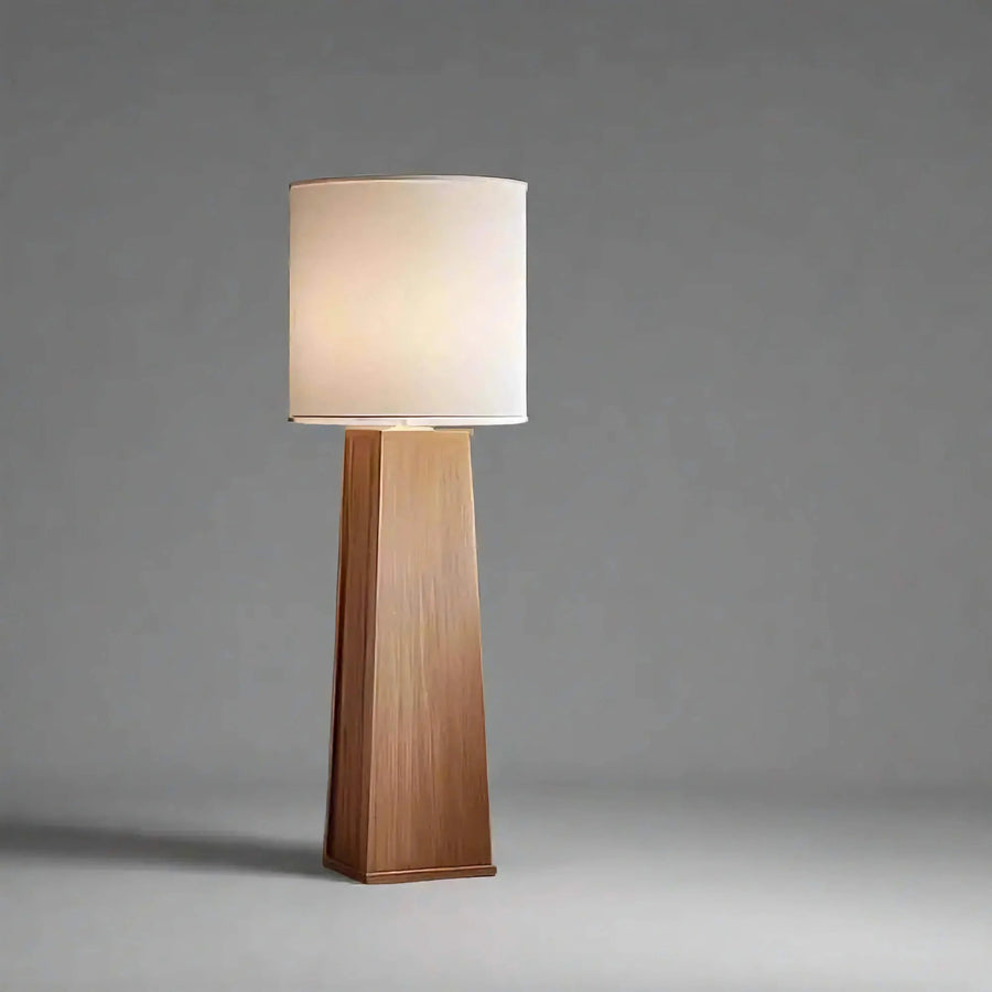 Tapered Solid Wood Column Floor Lamp with Linen Shade