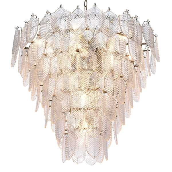 Tapered Tiered Clear Glass and Nickel Chandelier
