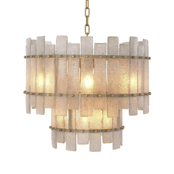 Tapered Two-Tier Antique Brass Glass Drop Chandelier